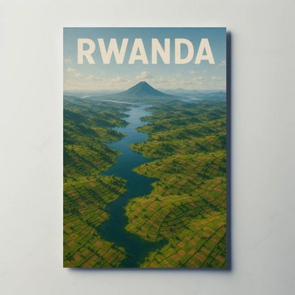 Rwanda Volcano Valley River Aerial Travel Poster