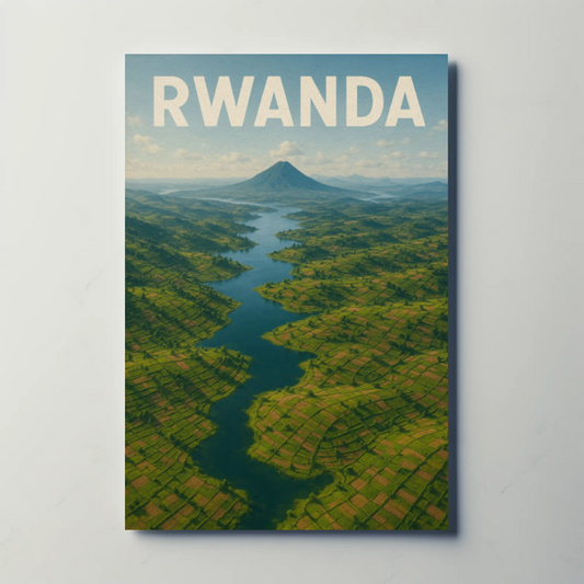 Rwanda Volcano Valley River Aerial Travel Poster