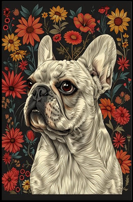 Floral Bulldog Portrait Poster