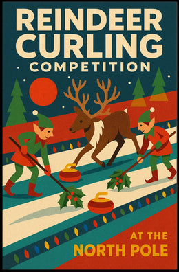 Reindeer Curling Competition Poster