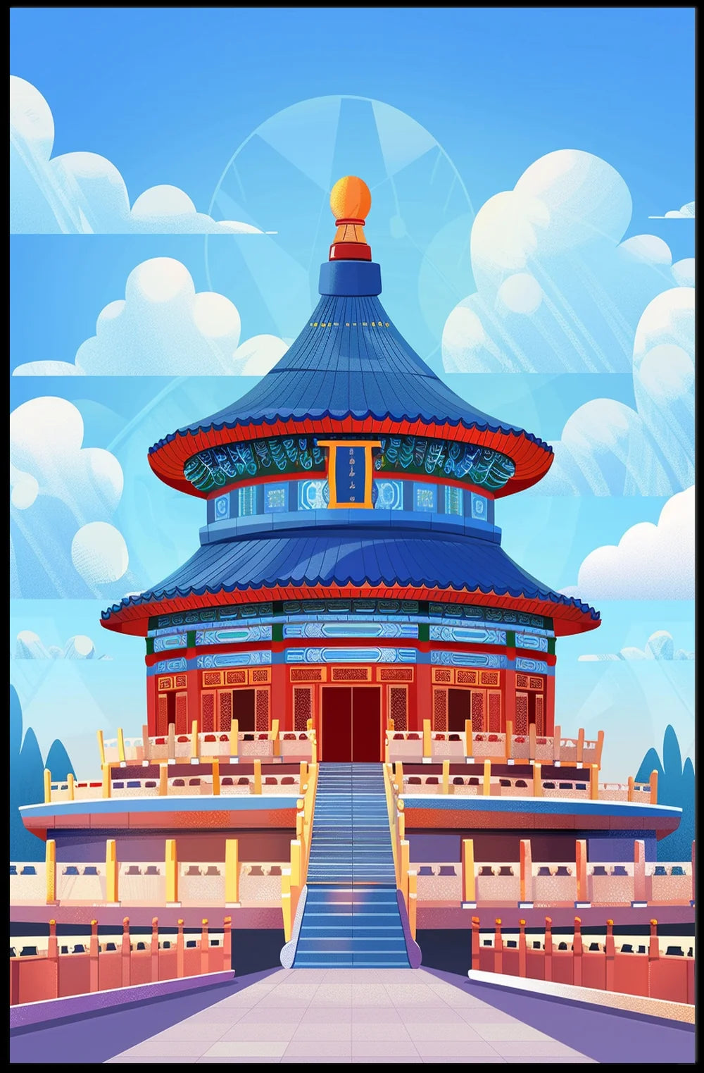 Temple of Heaven Vibrant Illustration Art Poster