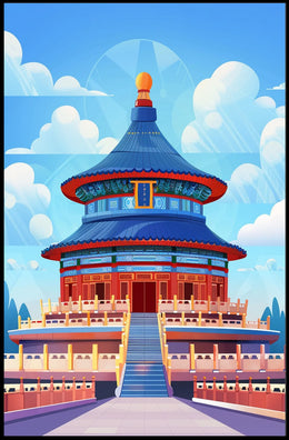 Temple of Heaven Vibrant Illustration Art Poster