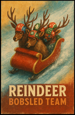 Whimsical Reindeer Bobsled Team Festive Sports Poster