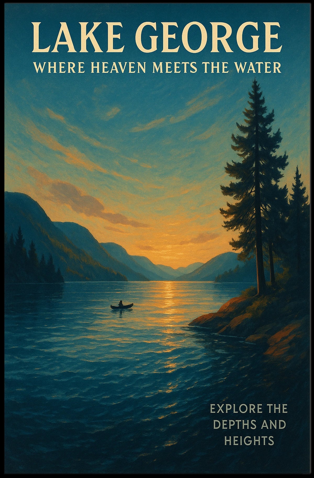 Lake George Sunrise Tranquility Poster Vintage Wall Art