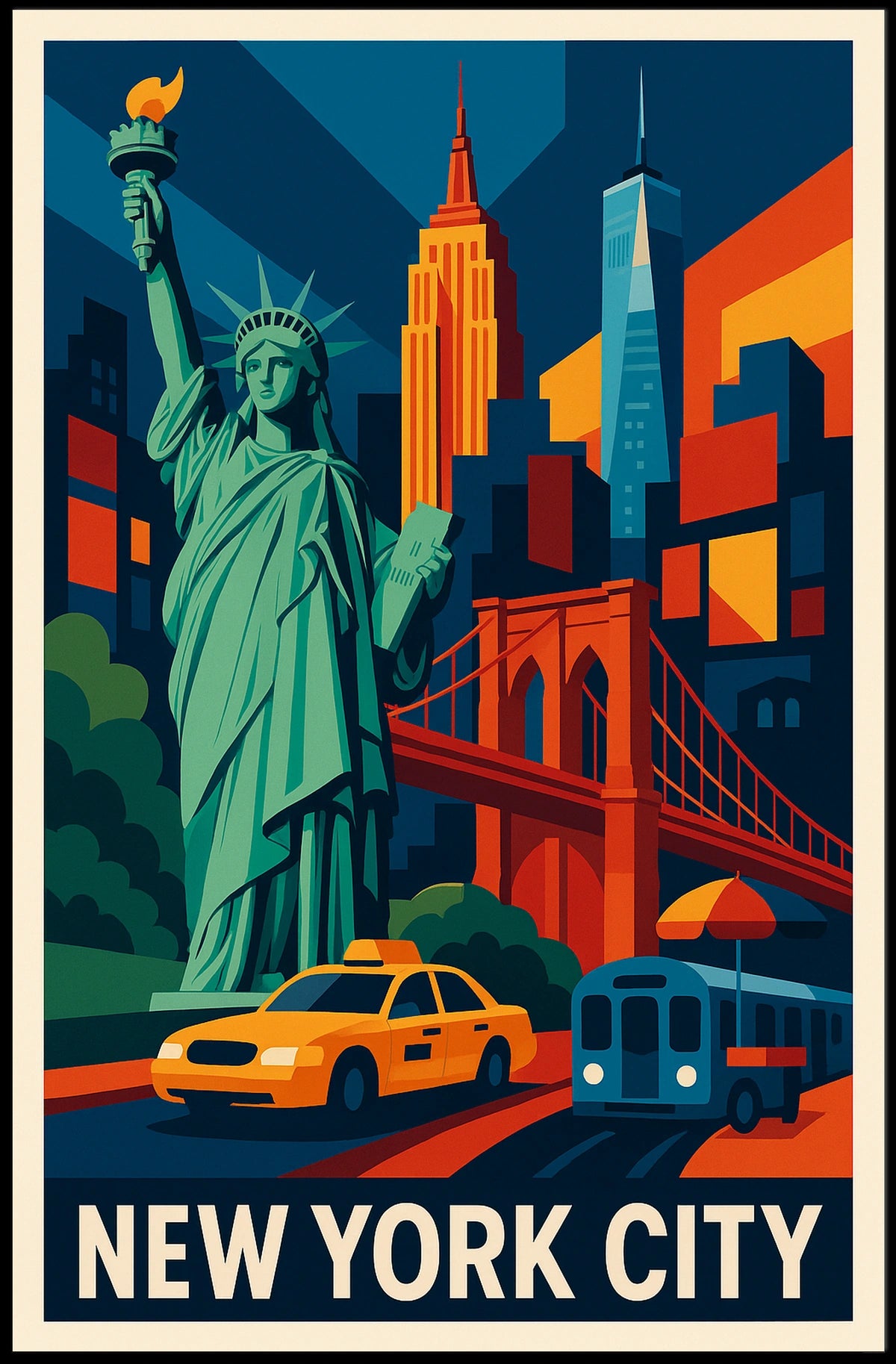 Iconic New York City Poster Vibrant Landmark Artwork Lovers