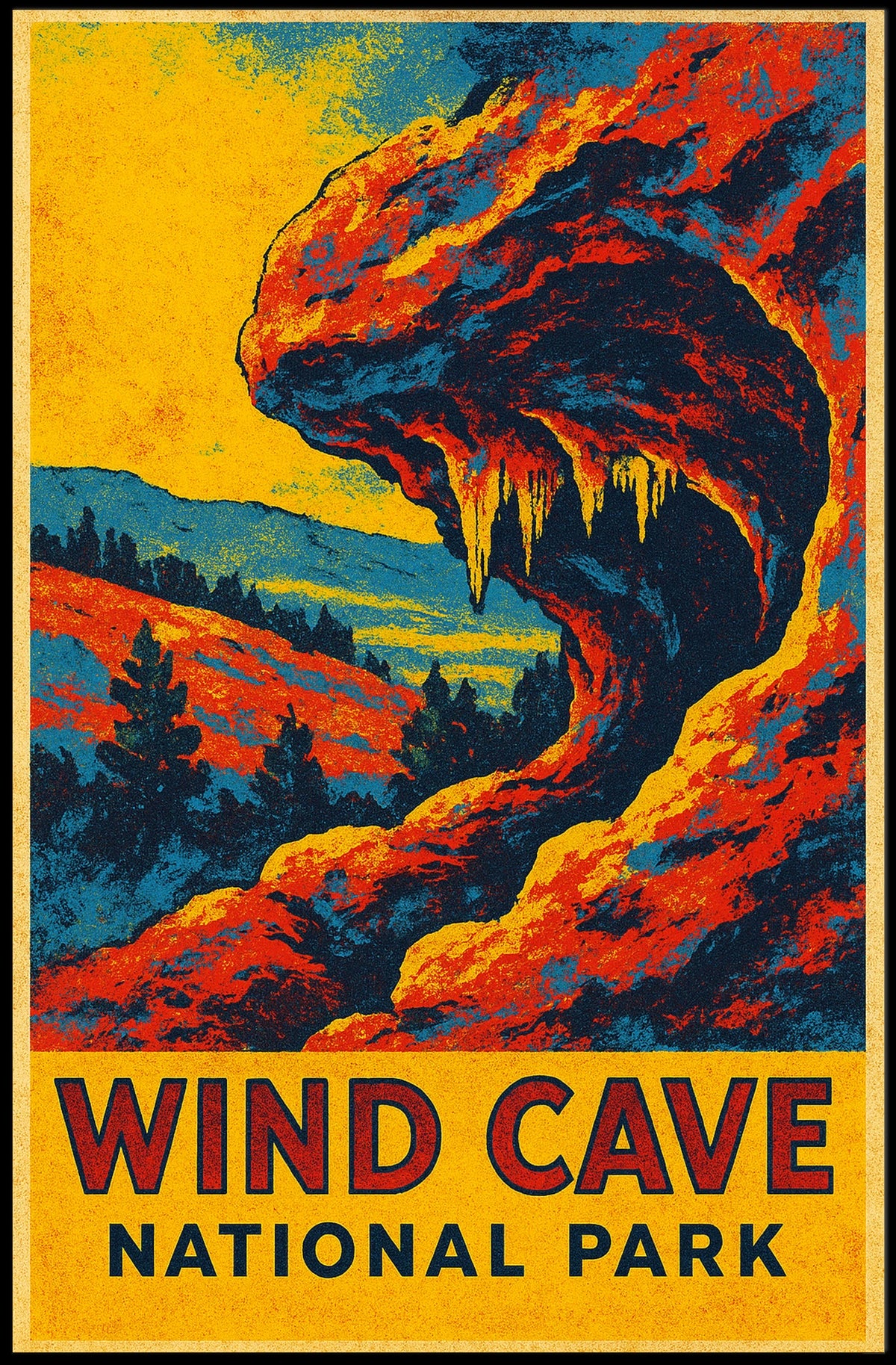 Wind Cave National Park Adventure Vintage Explorer Poster