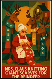 Mrs. Claus Knitting For Reindeer Poster
