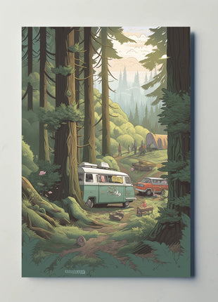 Serene Retro Escape Forest Camping Travel Poster