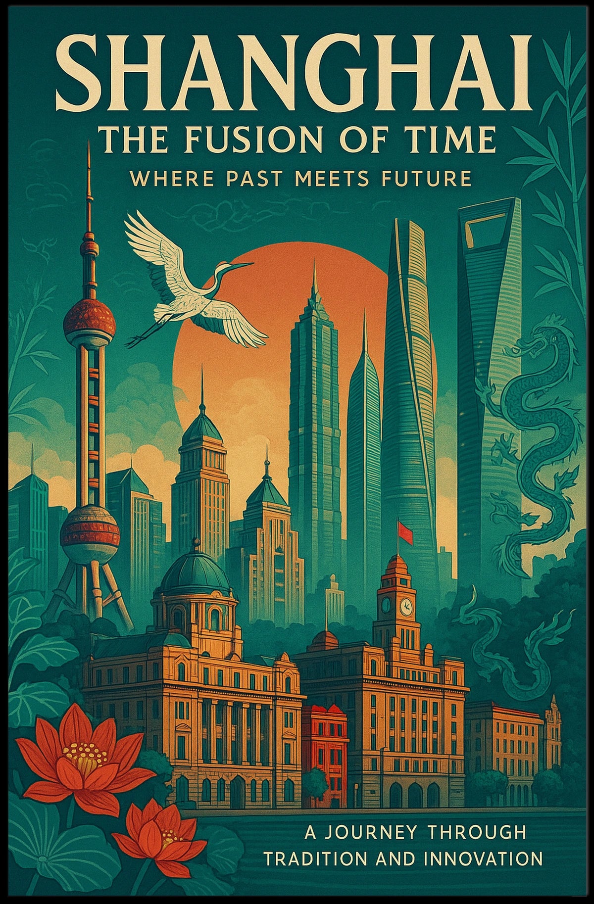 Shanghai Architecture Illustrative Modern Traditional Poster