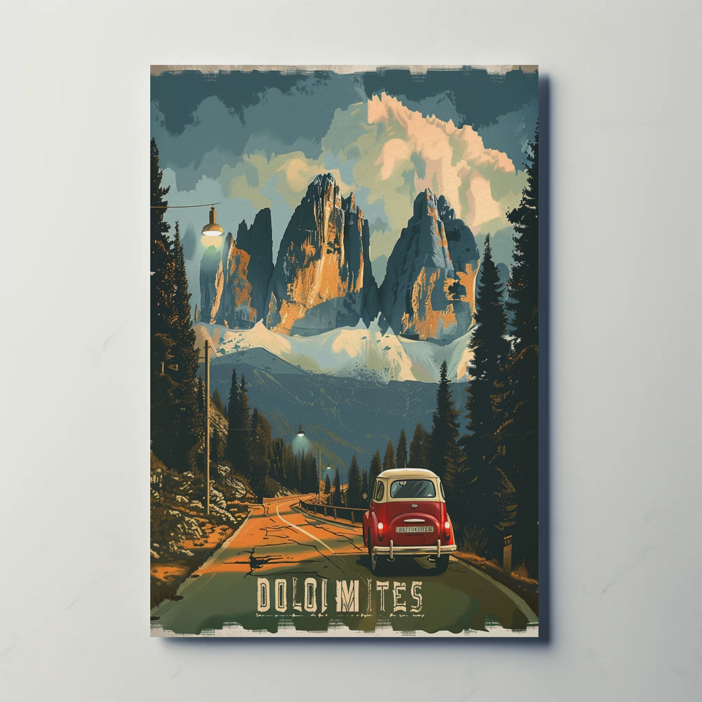 Dolomites Alps Vintage Roadtrip Travel Poster
