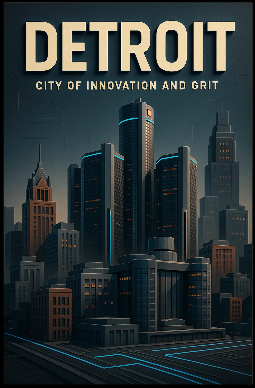 Detroit Modern Skyline: Urban or Cityscape Poster PosterGoat
