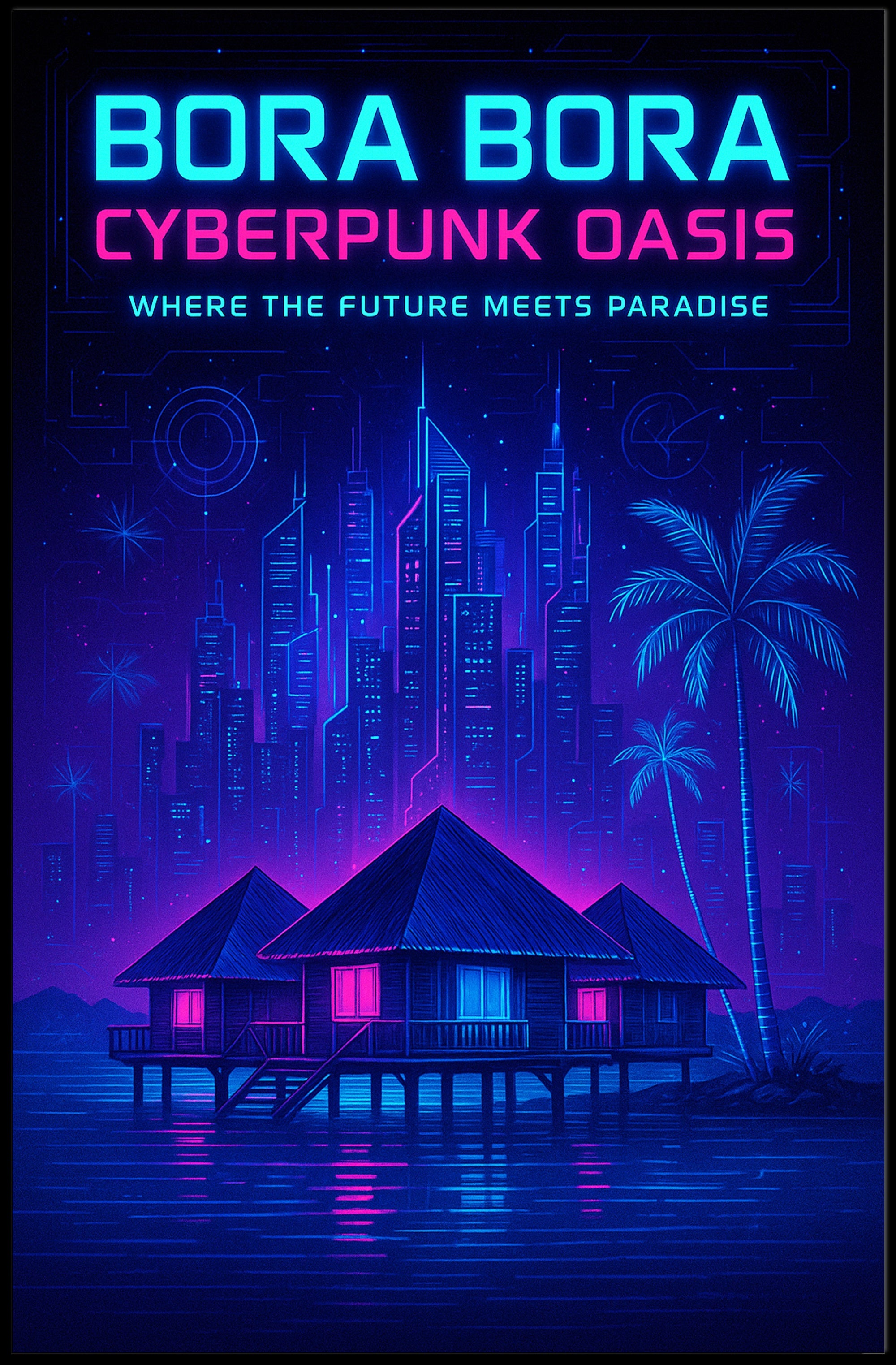 Bora Bora Cyberpunk Oasis Poster PosterGoat