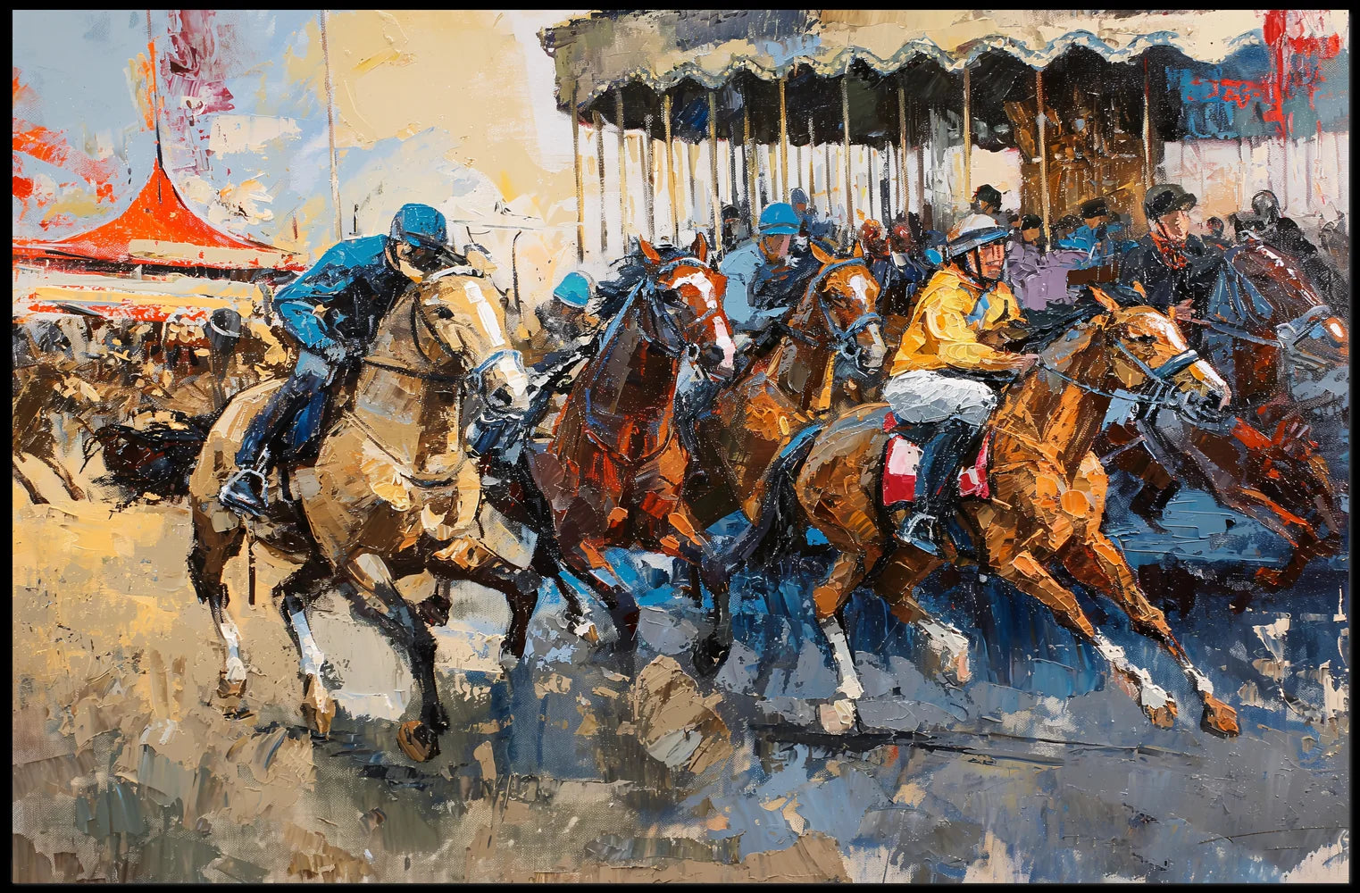 Dynamic Horse Racing Scene: Impressionistic Art Poster