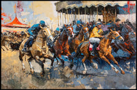 Dynamic Horse Racing Scene: Impressionistic Art Poster