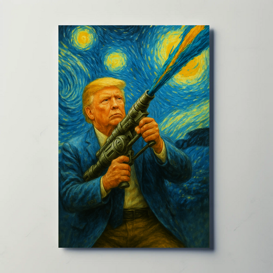 Donald Trump Starry Night Blaster Futuristic Action Vintage Travel Poster