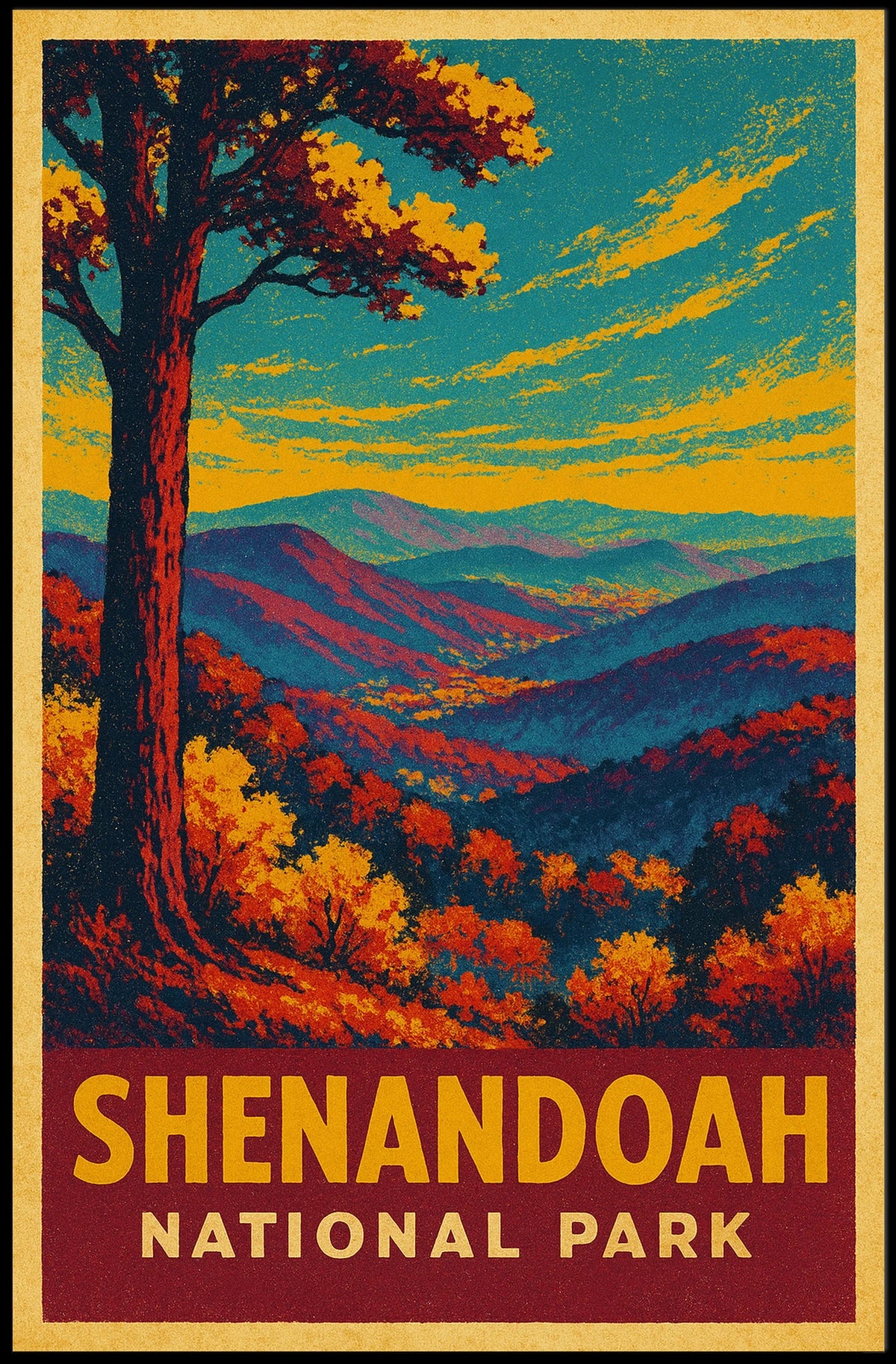 Shenandoah National Park Vintage Autumn Lovers Poster
