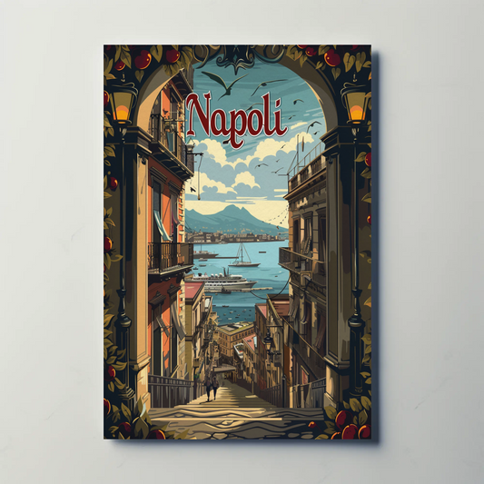 Napoli Italy Coastline Street View Travel Poster