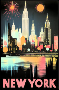 New York City Skyline Poster Retro Art Deco Wall Art