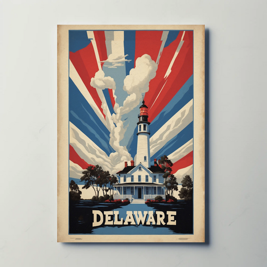 Delaware Lighthouse Patriotic Rays Vintage Travel Poster