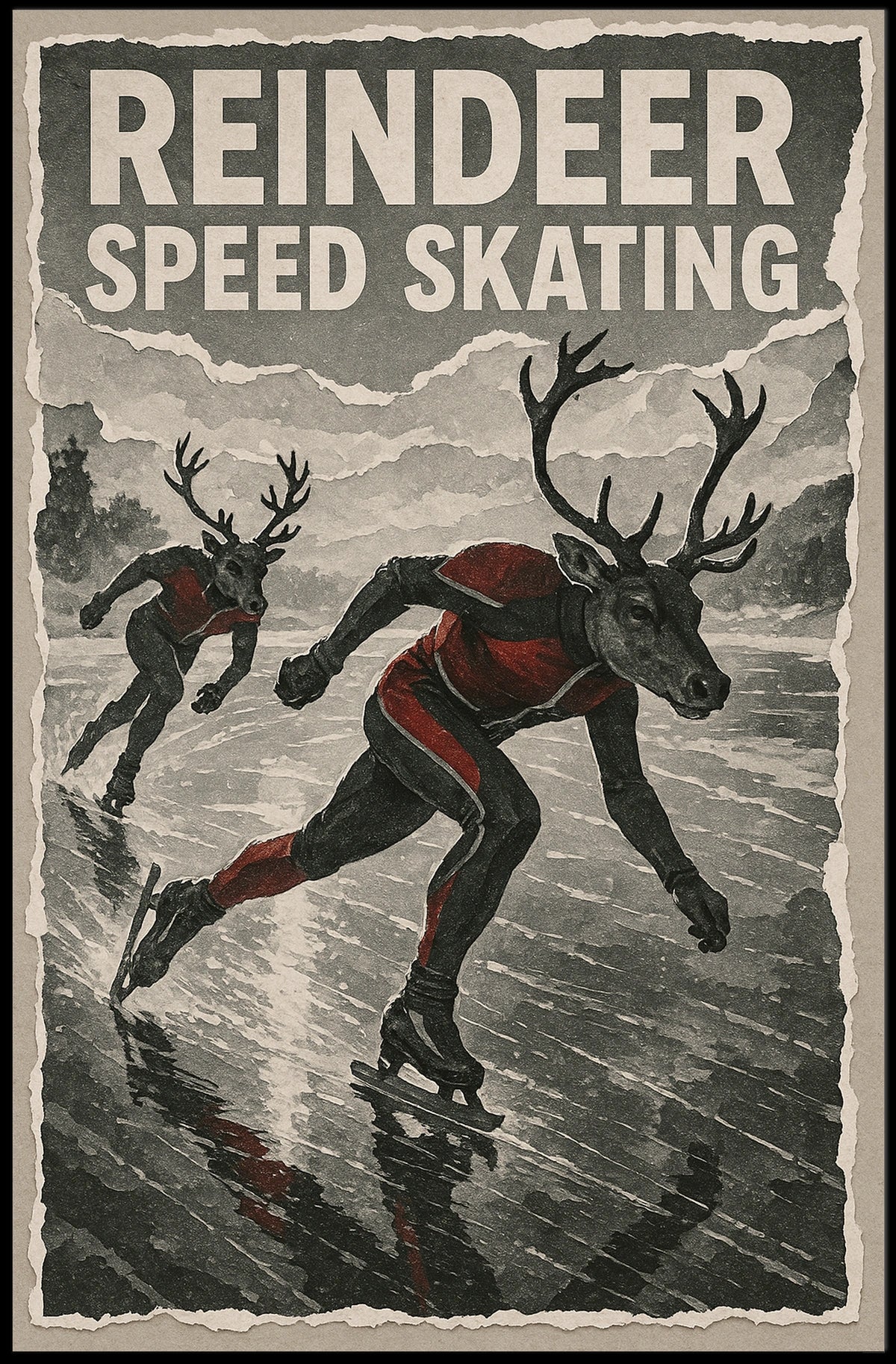 Reindeer Speed Skating: Whimsical Fantasy Sports Poster