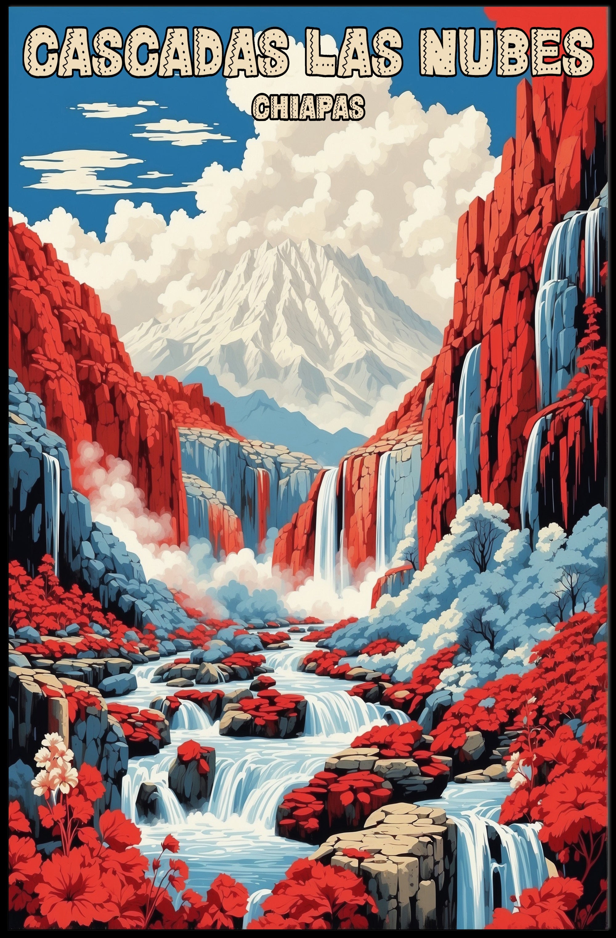 Waterfalls and Mountainscape Travel Poster