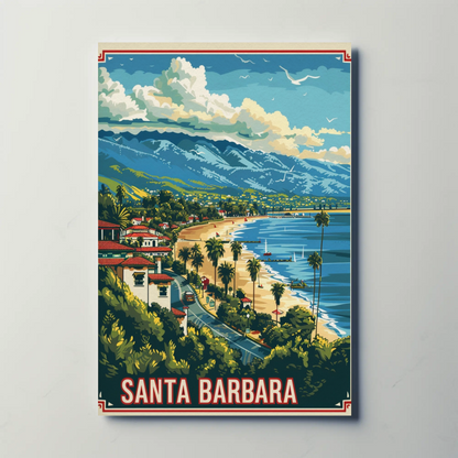 Santa Barbara Coastline Beach Mountains View Travel Poster