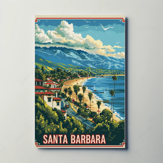 Santa Barbara Coastline Beach Mountains View Travel Poster