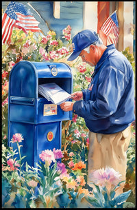 postal worker placing letters Poster