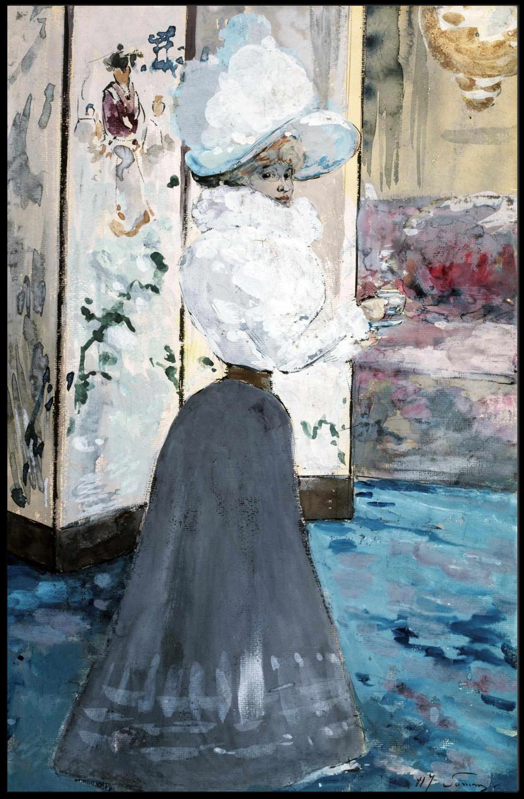 Victorian Elegance: Woman with Feathered Hat Artistic Poster