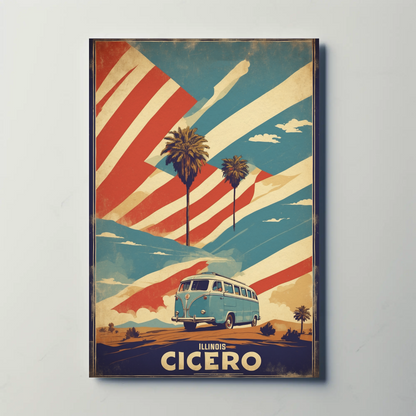 Cicero Illinois Palm Trees American Van Vintage Travel Poster