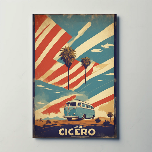 Cicero Illinois Palm Trees American Van Vintage Travel Poster