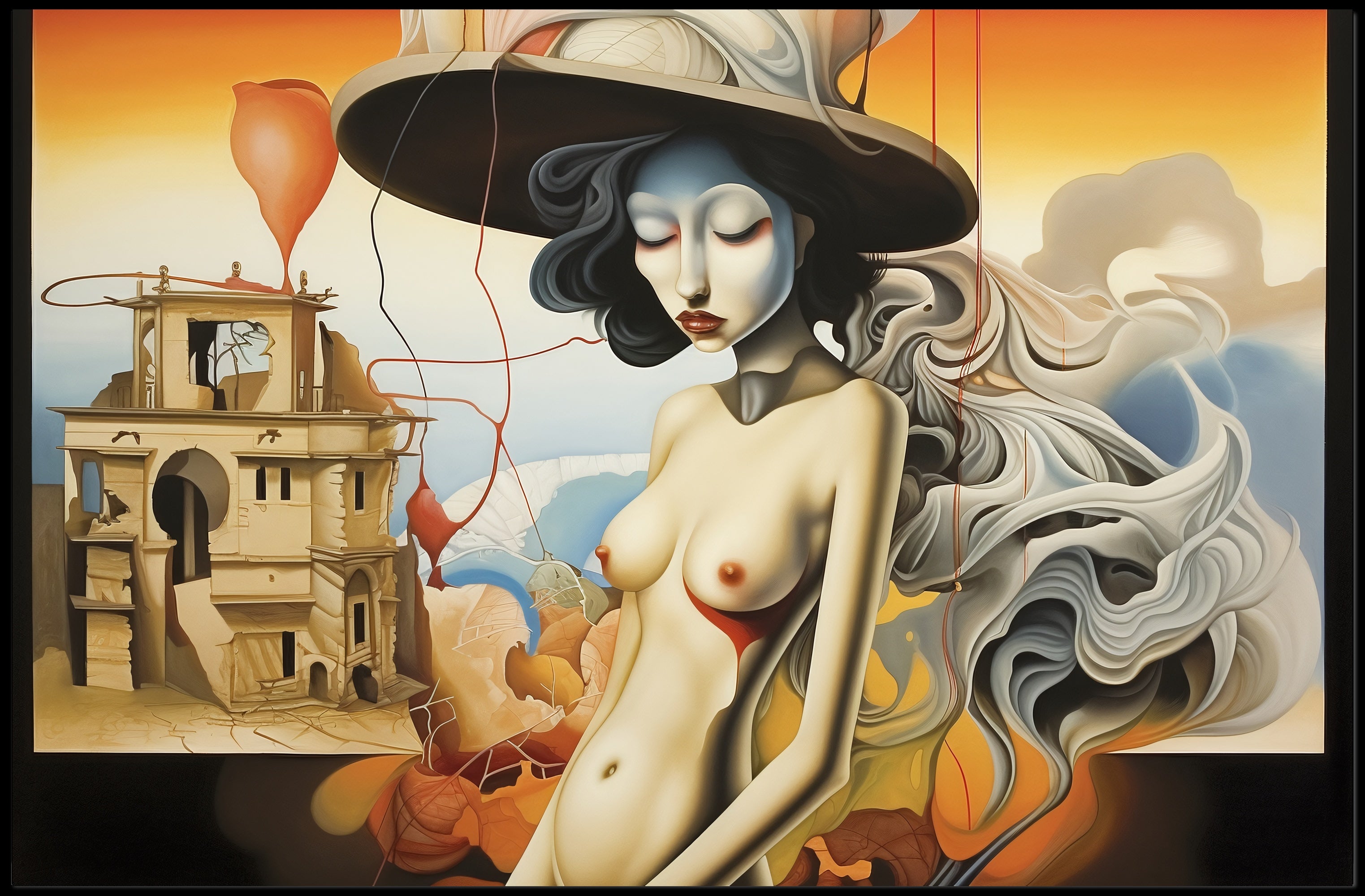 Surreal Silver-Haired Woman in Artistic Poster
