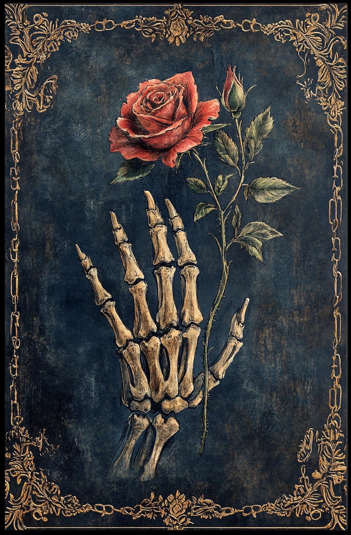 Skeletal Hand Holding Rose Artistic Poster