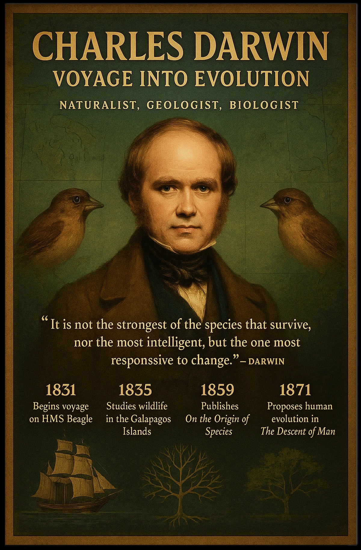 Charles Darwin Voyage Into Evolution Poster