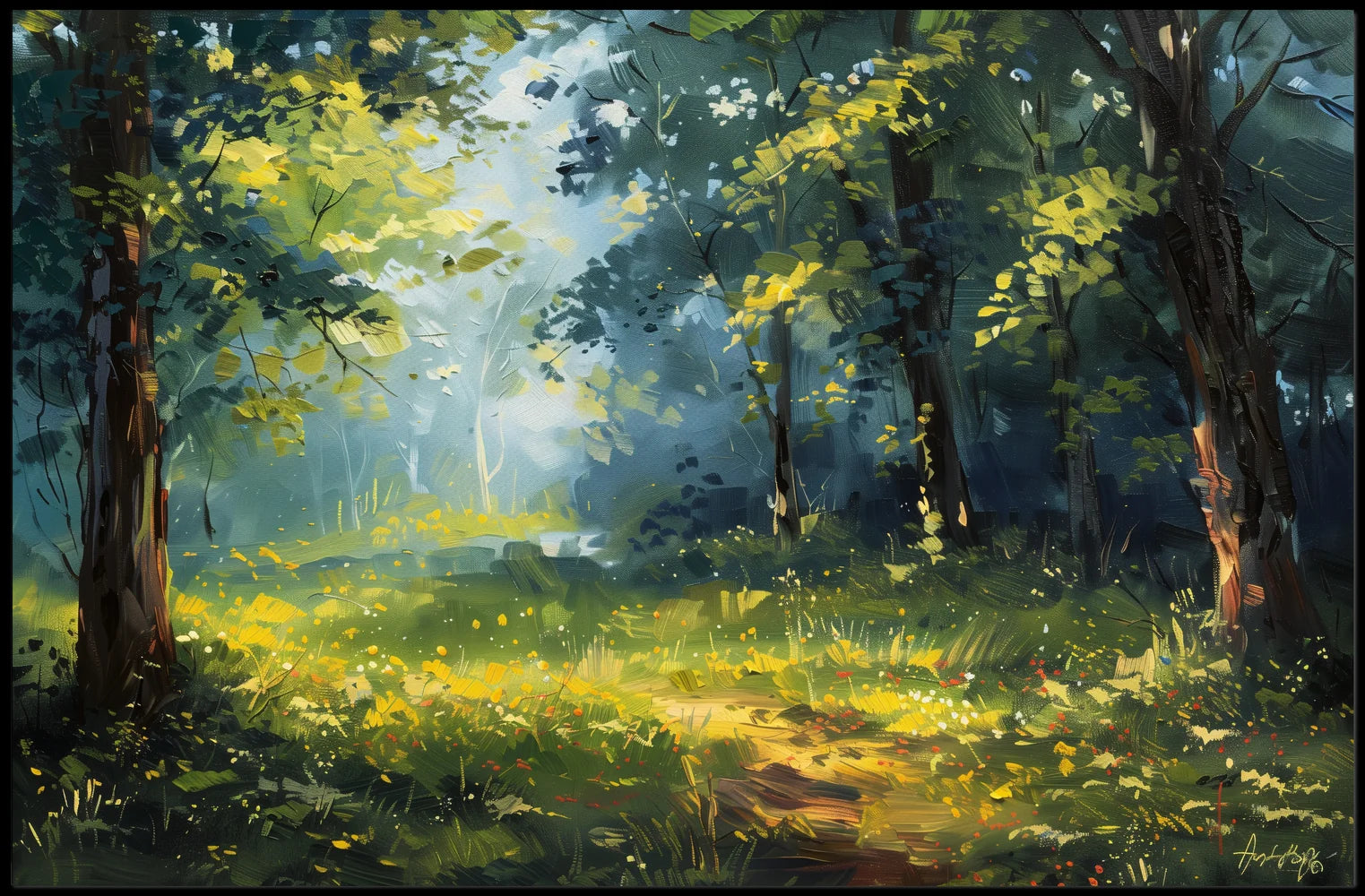 Serene Forest Impressionist Art Poster for Tranquility