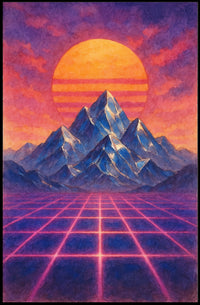 Retro-Futuristic Synthwave Landscape Poster
