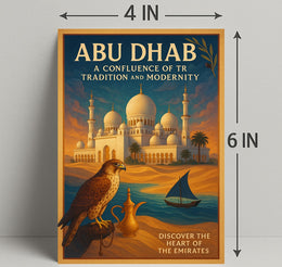 Abu Dhabi's Majestic Mosque and Falcon Cultural Poster