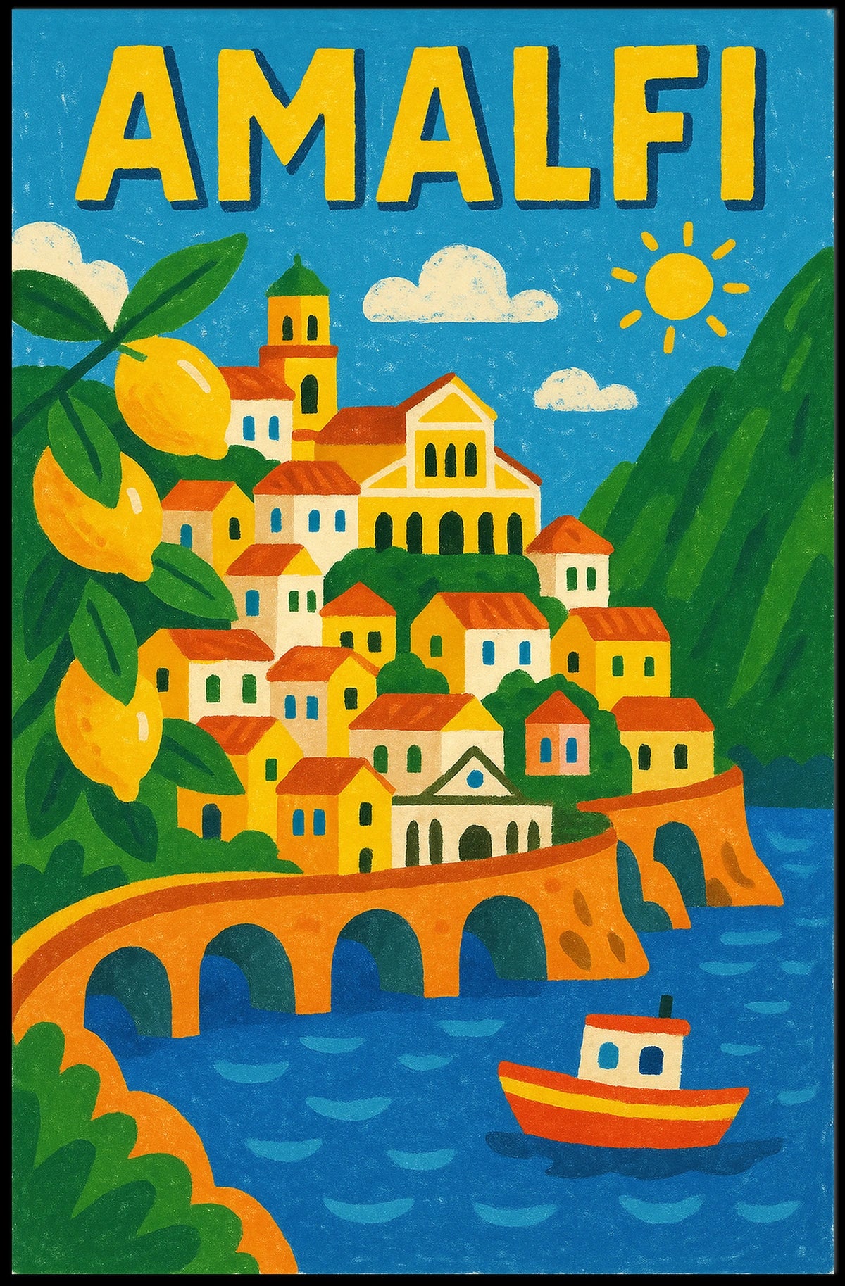 Amalfi Coast Illustration Poster