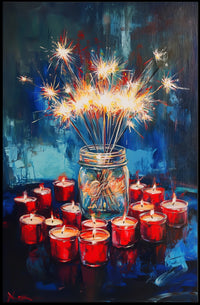 Glowing Sparkler Bouquet In Mason Jar Centerpiece Poster