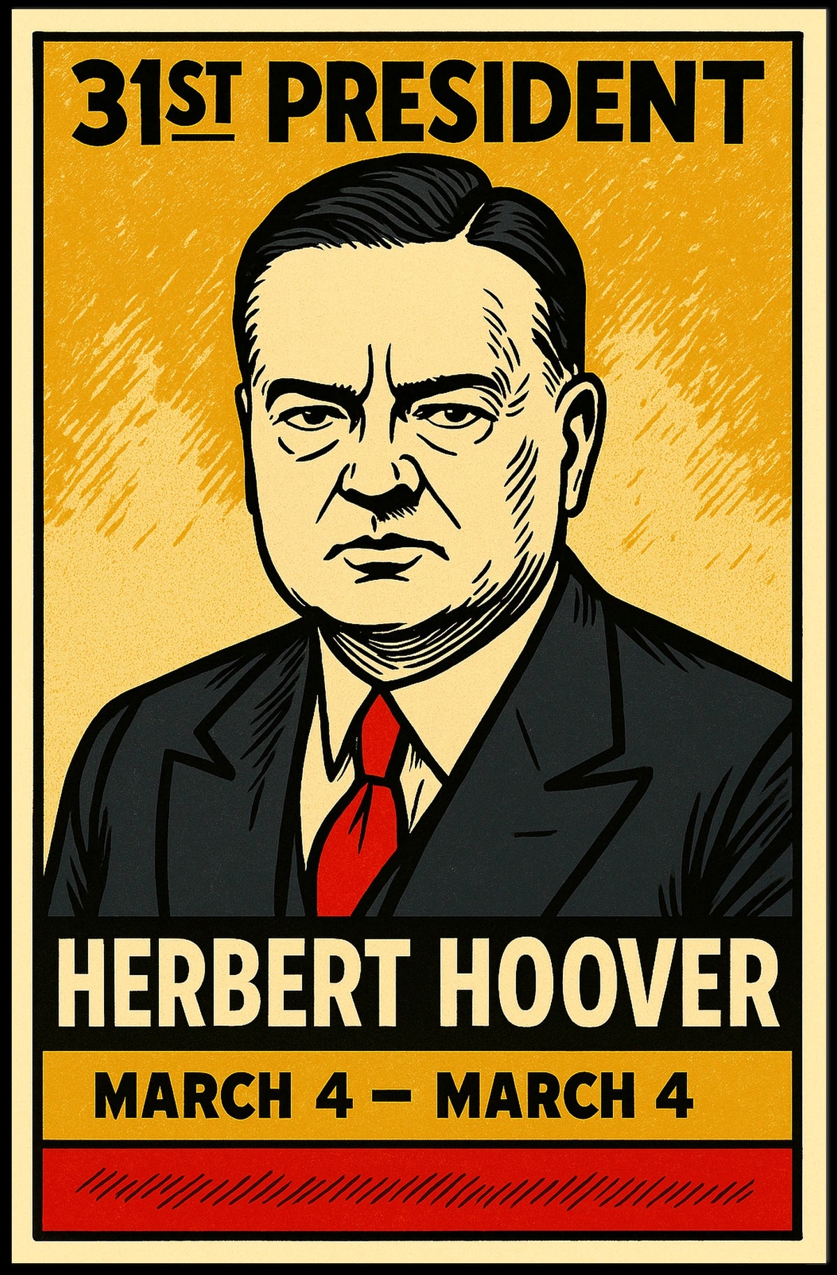 Herbert Hoover 31st President of the United States Inked Comic Style Poster