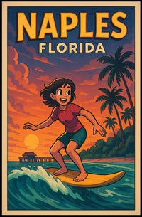 Naples Florida Surfing Poster Wall Art Coastal Decor