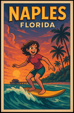 Naples Florida Surfing Poster Wall Art Coastal Decor