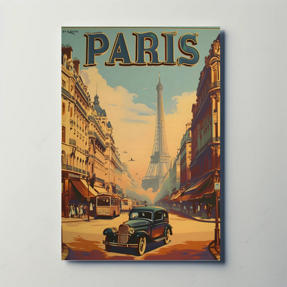 Classic Parisian Avenue Eiffel Backdrop Vintage Travel Poster