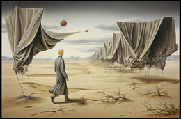Desert Solitude: Surrealistic Sci-Fi Landscape Art Poster