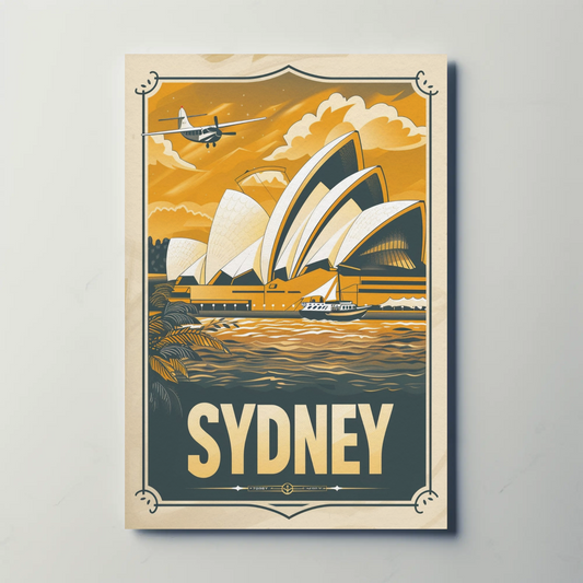 Sydney Opera House Sunset Yellow Tones Travel Poster