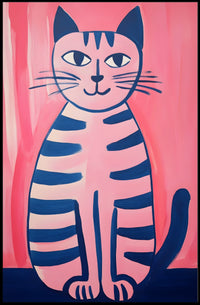 Pink Cat Poster Whimsical Art Print Wall Decor