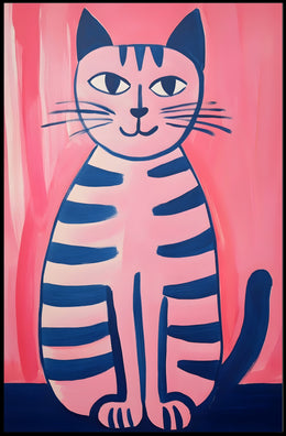 Pink Cat Poster Whimsical Art Print Wall Decor