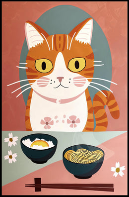 Whimsical Cat Dinner Scene Poster