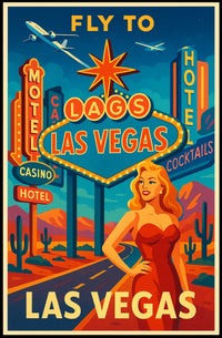 Fly to Las Vegas Retro Travel Promotion Poster