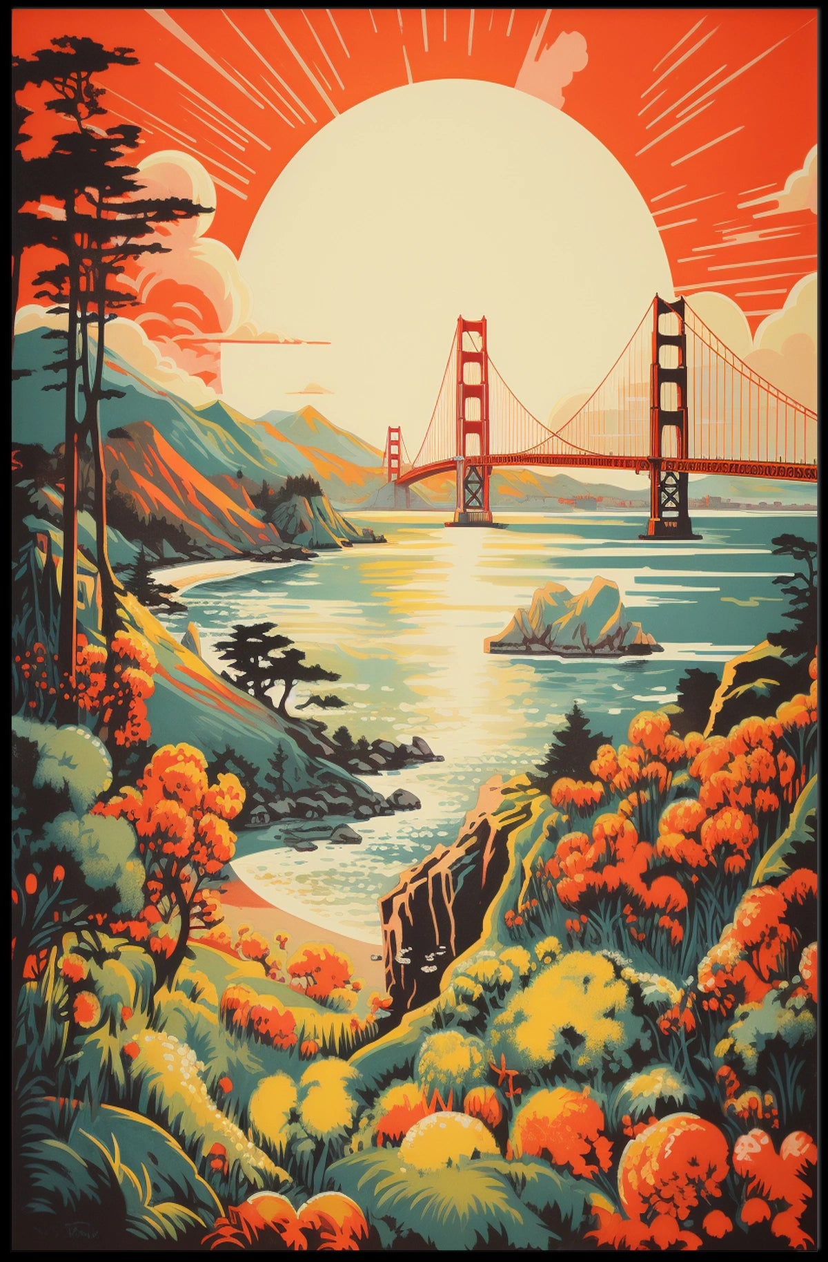 Golden Gate Bridge Vintage Travel Art Travel Poster